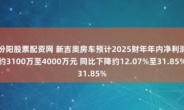 汾阳股票配资网 新吉奥房车预计2025财年年内净利润约3100万至4000万元 同比下降约12.07%至31.85%